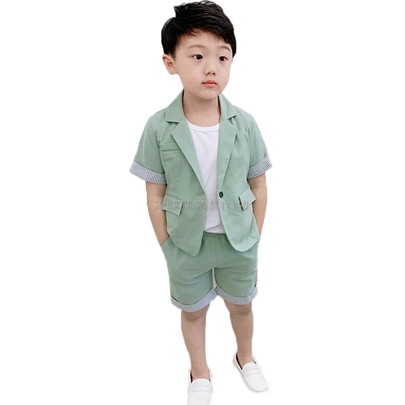Комплект летней одежды для мальчиков детский деловой блейзер + шорты платье