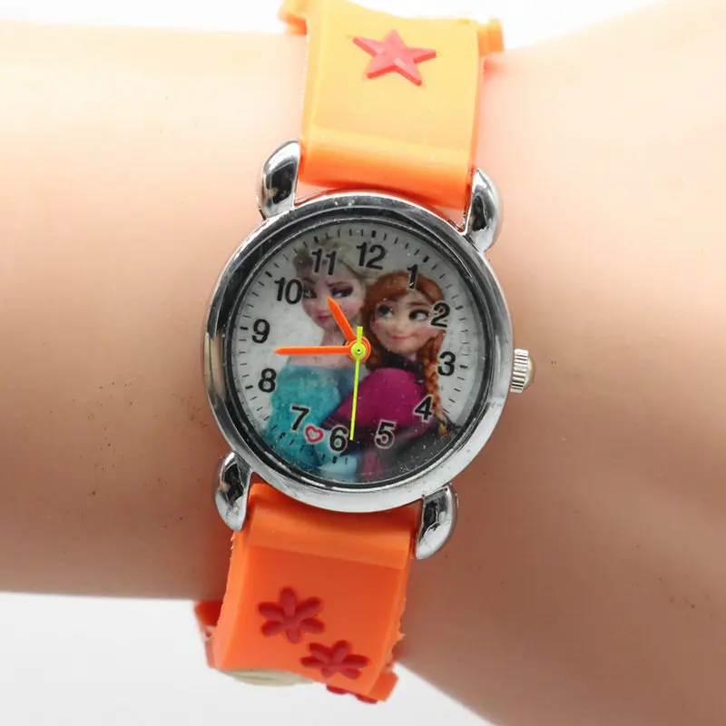 Relojes Mujer Infantil Reloj Принцесса Эльза Анна мультфильм часы 3D Детские кварцевые наручные часы - Цвет: orange