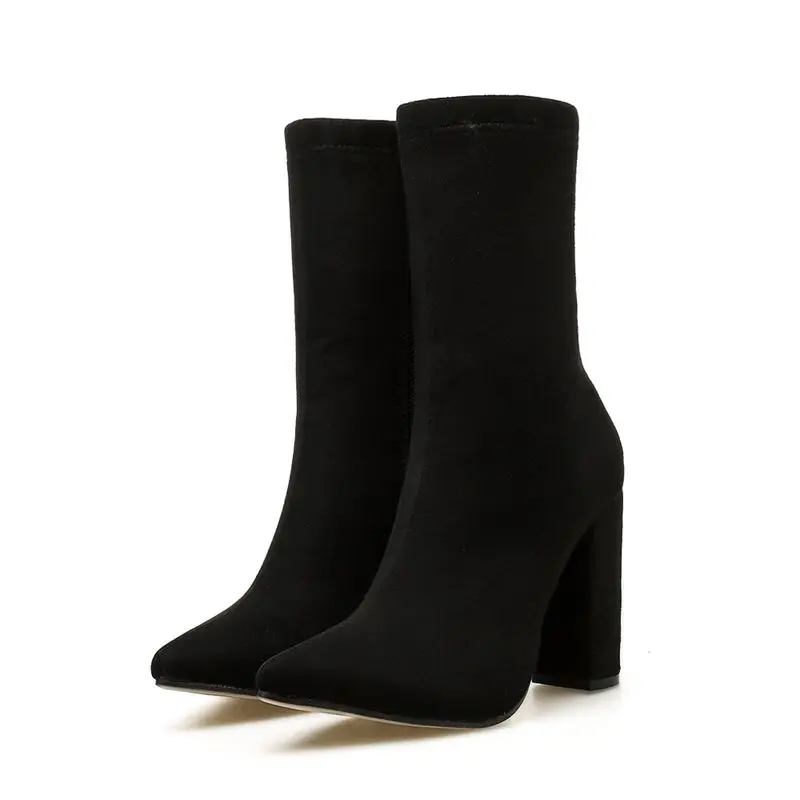 2018 новые зимние женские Ботинки Ботильоны на толстом высоком каблуке Женская