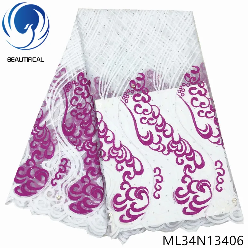 

BEAUTIFICAL African Lace Rhinestones French Tulle Fabric Embroidery Nigerian Lace 2019 ML34N134