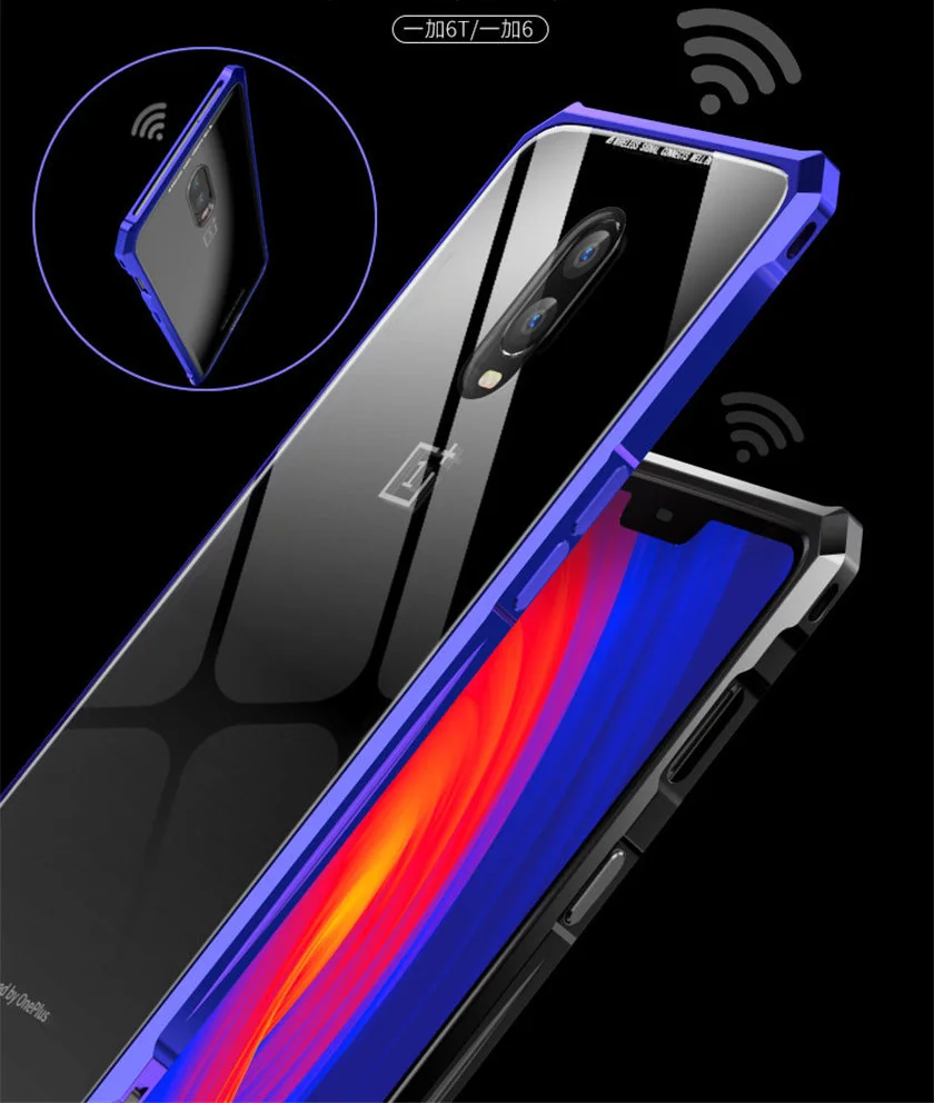 Чехол для Oneplus 6 t One Plus 6 t, Роскошный металлический бампер, прозрачная задняя крышка из закаленного стекла для Oneplus 6T 1+ 6 t Capa