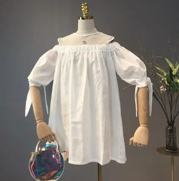 Женское Сетчатое платье с открытыми плечами однотонное свободное милое