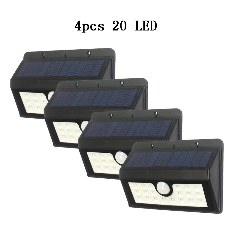 4pcs 20 LED IVYSHION 1/2/4 шт. 20 светодиодный солнечный светильник двор светильники бра 3 режима Беспроводной движения Сенсор IP66 Водонепроницаемый настенный светильник - Испускаемый цвет: 4pcs 20 LED