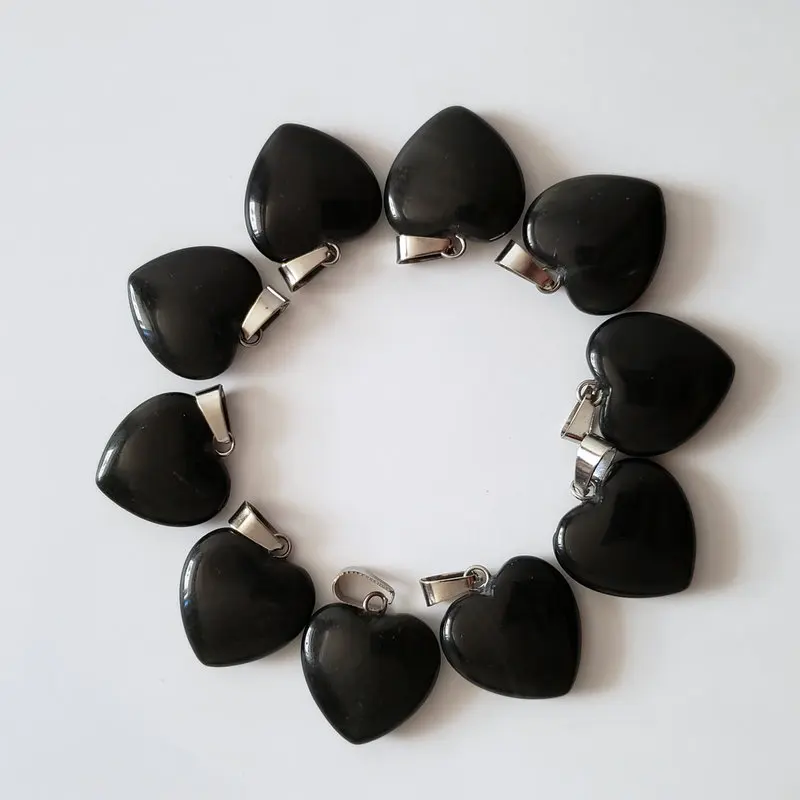 Black Onyx stone Модные высококачественные подвески в виде сердца из натуральных камней для изготовления ювелирных изделий diy, 30 шт./лот - Окраска металла: Black Onyx stone