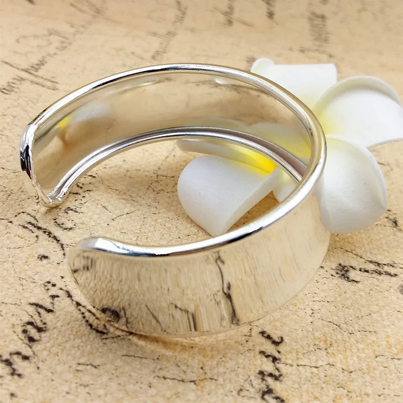 1 шт Модный яркий серебряный Гладкий широкий браслет на запястье #92359 | Украшения и