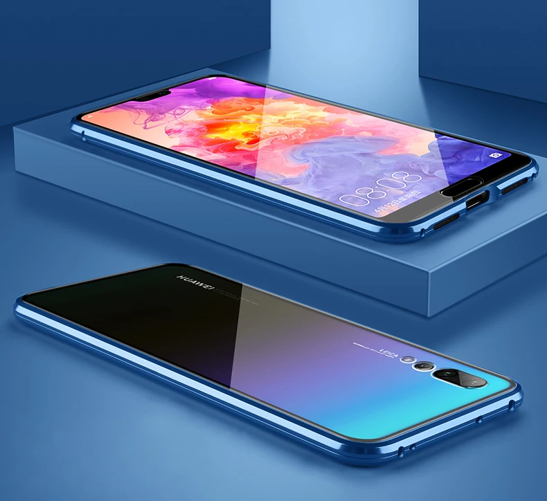 Blue Магнитный 360 Полный металлический бампер стеклянный чехол для huawei P20 Pro Чехол P20Pro Магнитная задняя крышка huawei P20 Pro Чехол P 20 funda - Цвет: Blue