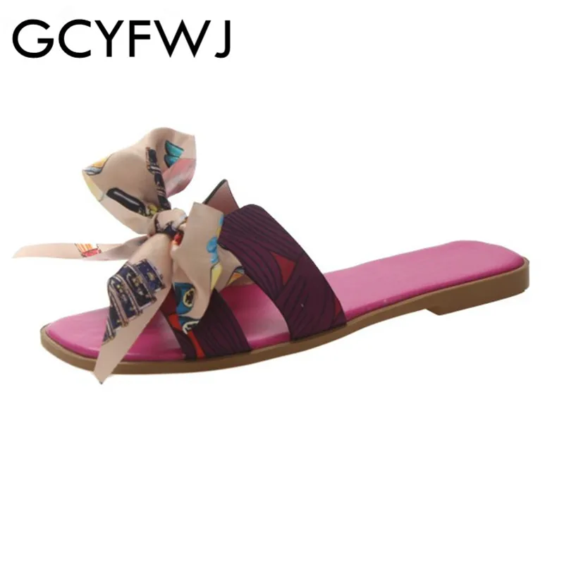 GCYFWJ/женские шлепанцы коллекция 2019 года сезон лето разноцветная лента с бантом