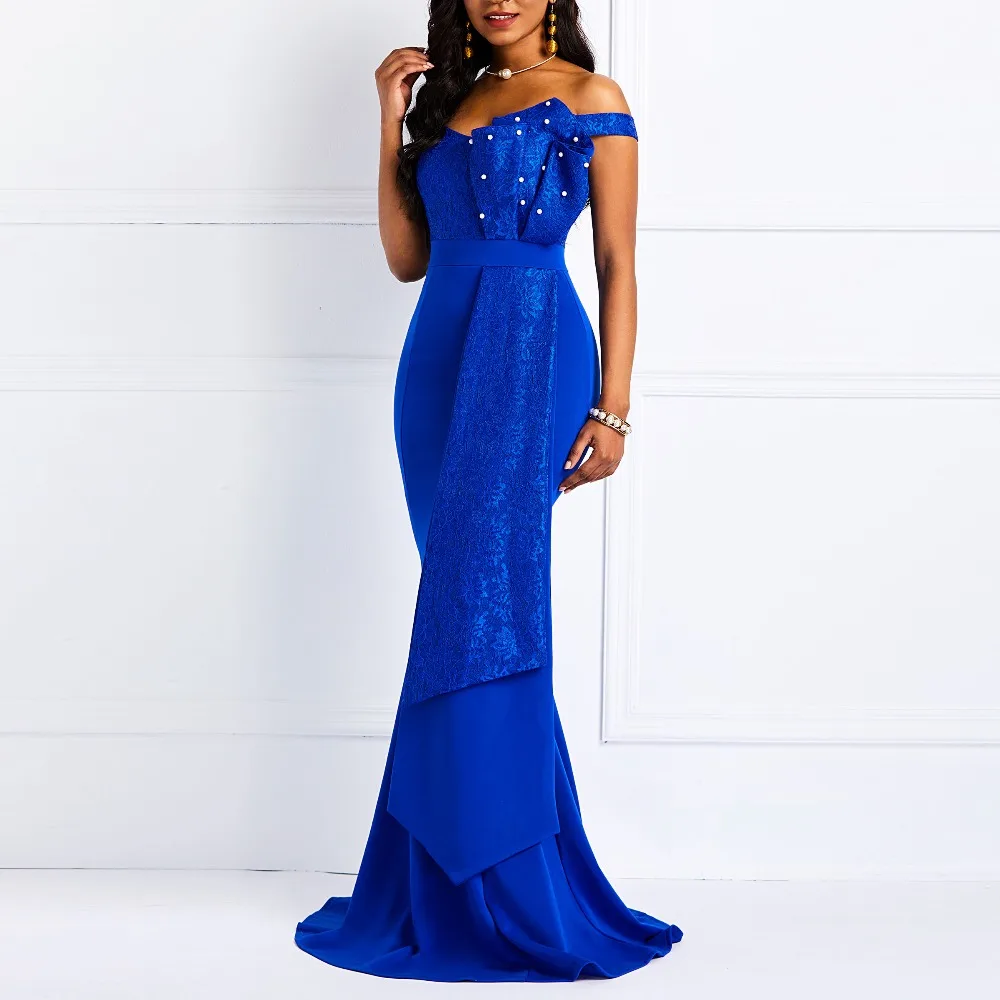 Женское длинное платье с открытыми плечами сексуальное облегающее бусинами