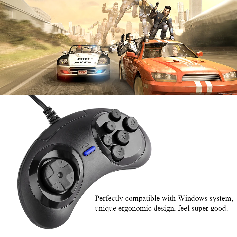 USB проводной классический геймпад 6 кнопок игровой джойстик контроллер Mega Drive