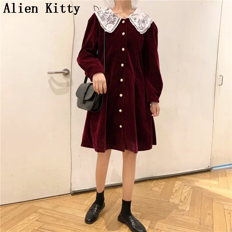 Женское винтажное платье с круглым вырезом Alien Kitty однотонное повседневное
