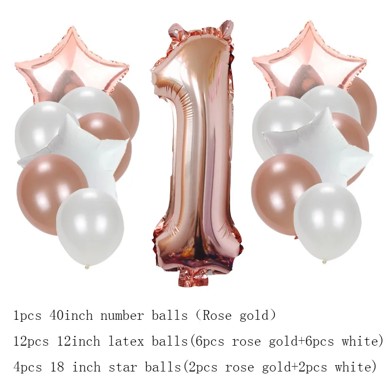 Rose gold Детские воздушные шары на 1-й день рождения, розовое золото, розовый и голубой номер, фольгированные воздушные шары на день рождения, вечерние детские украшения, 12 дюймовые латексные шары, принадлежности - Цвет: Rose gold