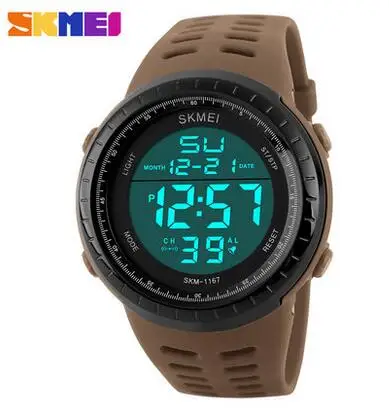 Brown Skmei Роскошные Брендовые мужские спортивные часы для дайвинга 50 м цифровые светодиодные армейские часы мужские модные повседневные электронные наручные часы Мужские часы - Цвет: Brown