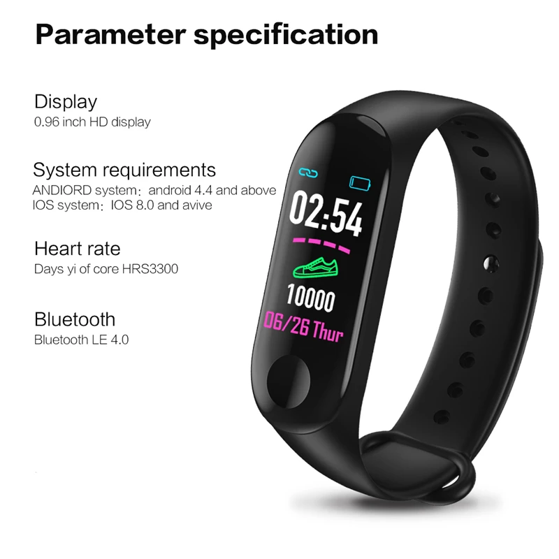 Cheap Color Screen Smart Wristband Bracelet Band M3 Touch Battery 90mAh Pulse Heart Rate Step For Android IOS | Электроника