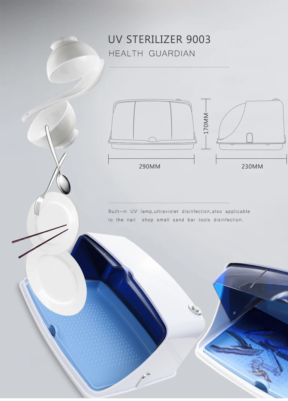 BLUERUSE УФ стерилизатор для ногтей, коробка, профессиональная бытовая техника, салонный светодиодный дезинфицирующий инструмент, чистящие косметические инструменты, оборудование для ногтей