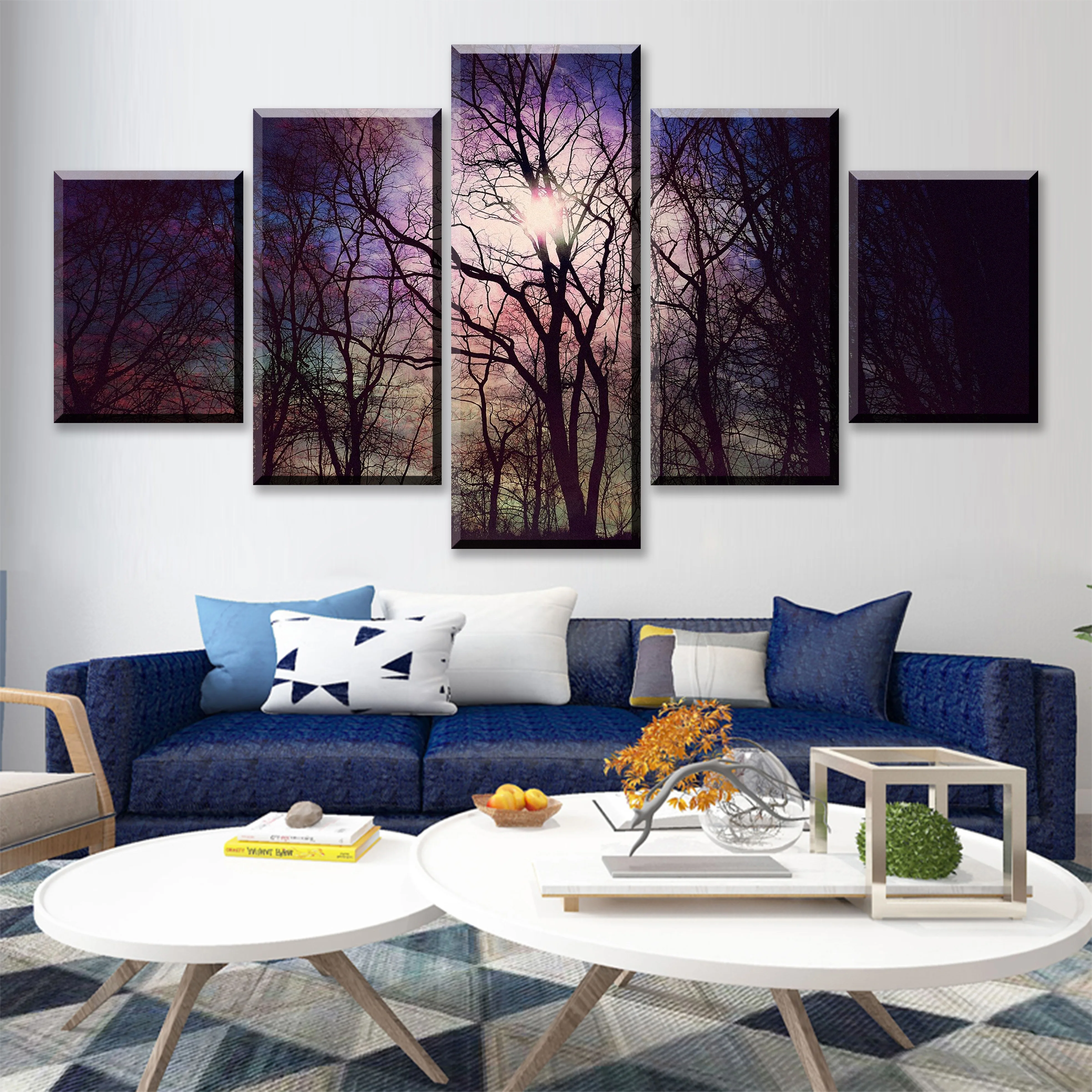 

Canvas Modern Wall Art Pictures Home Decor Living Room 5 Pieces Morning Sunrise Forest Tree Painting HD Prints Posters Framework