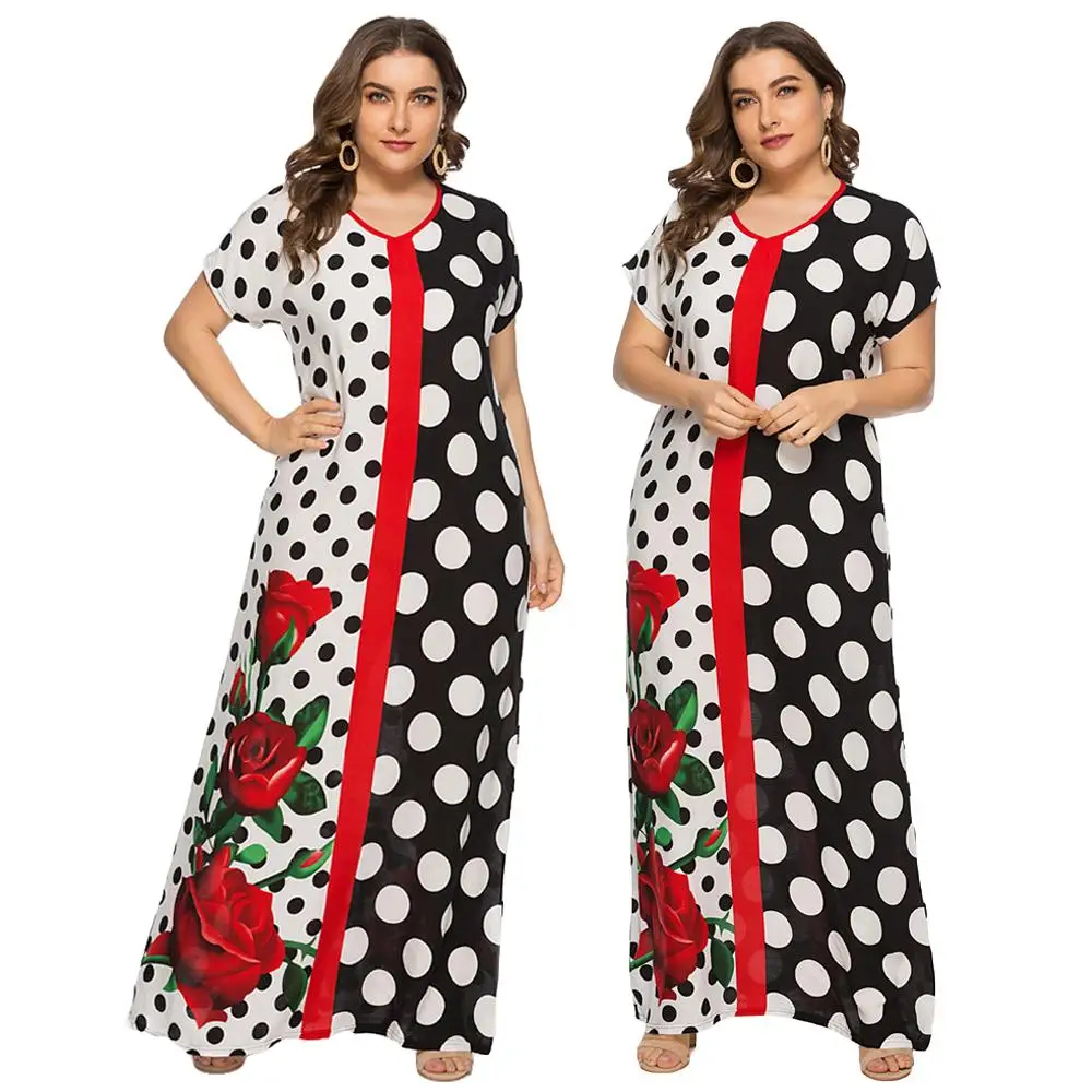 Женское платье макси с цветочным принтом мусульманское коротким рукавом