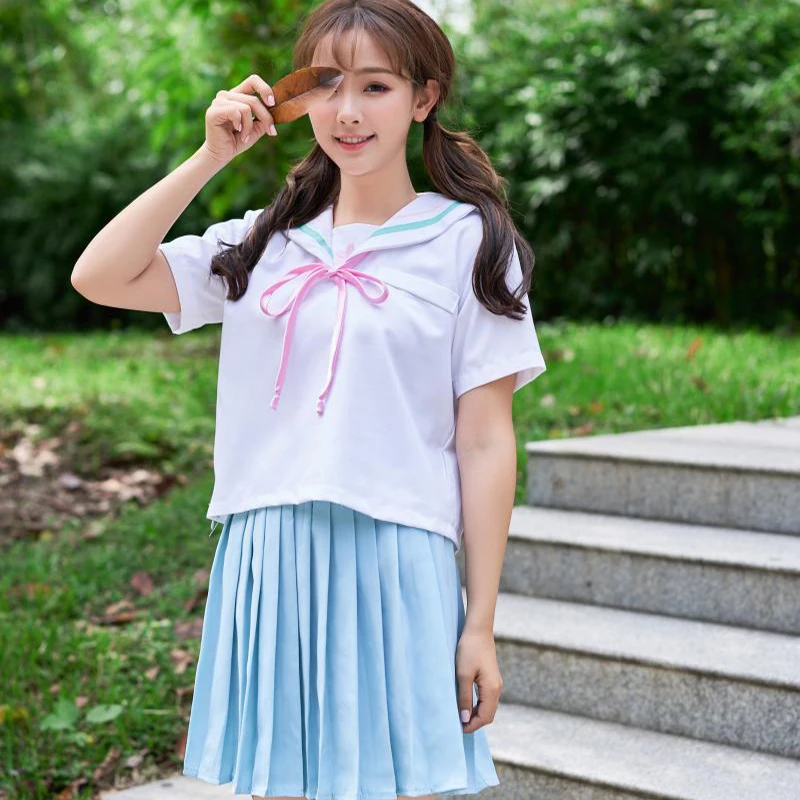 UPHYD Высокое качество Kawaii школьная форма JK Униформа белый колледж Ветер короткий рукав Японский Школьный летний костюм моряка для девочек