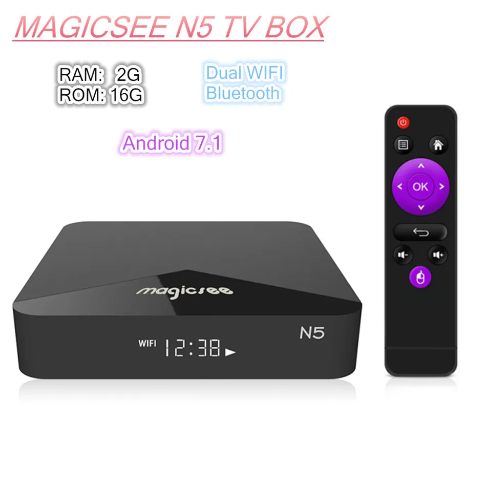 Фото MAGICSEE N5 ТВ коробка S905X Quad core 2 ГБ 16 Декодер каналов кабельного телевидения Android 7 1 MAGICSEE N5 ТВ коробка S905X Quad core 2 ГБ 16 Декодер каналов кабельного телевидения Android 7 1