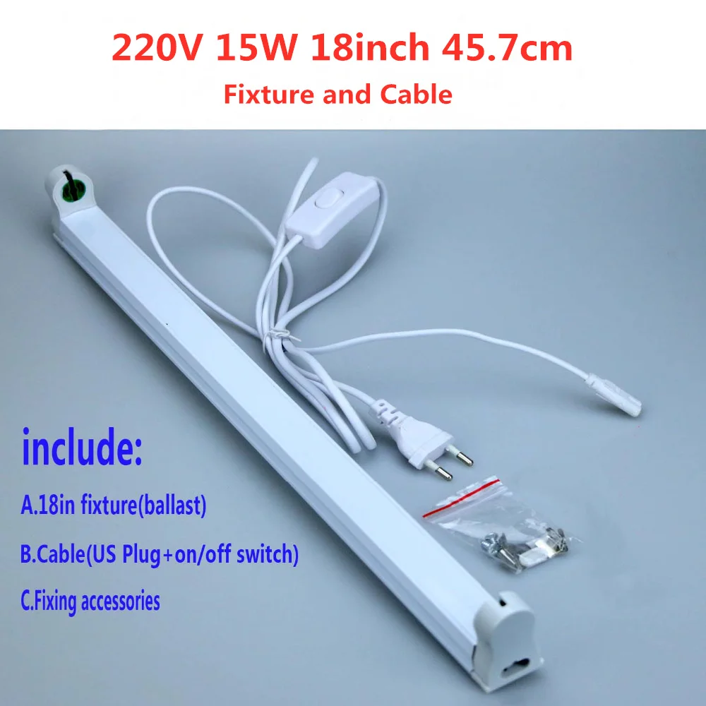220V with line 1x прямой Флуоресцентный светильник с балластом 15 Вт 18 дюймов двухконтактный держатель лампы идея для рептилий UVC УФ-в УФ-а база - Цвет: 220V with line