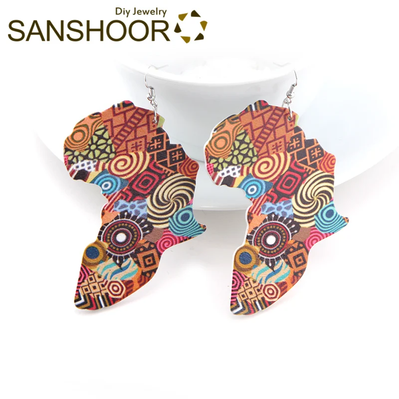 SANSHOOR африканские цвета картина карта деревянные висячие серьги Afrocentric