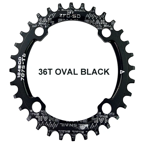 36T Black Oval Улитка 104BCD 32 T/34 T/36 T овальная узкая широкая цепь MTB горный велосипед цепь цикл шатун A7075 сплав зубная пластина - Цвет: 36T Black Oval