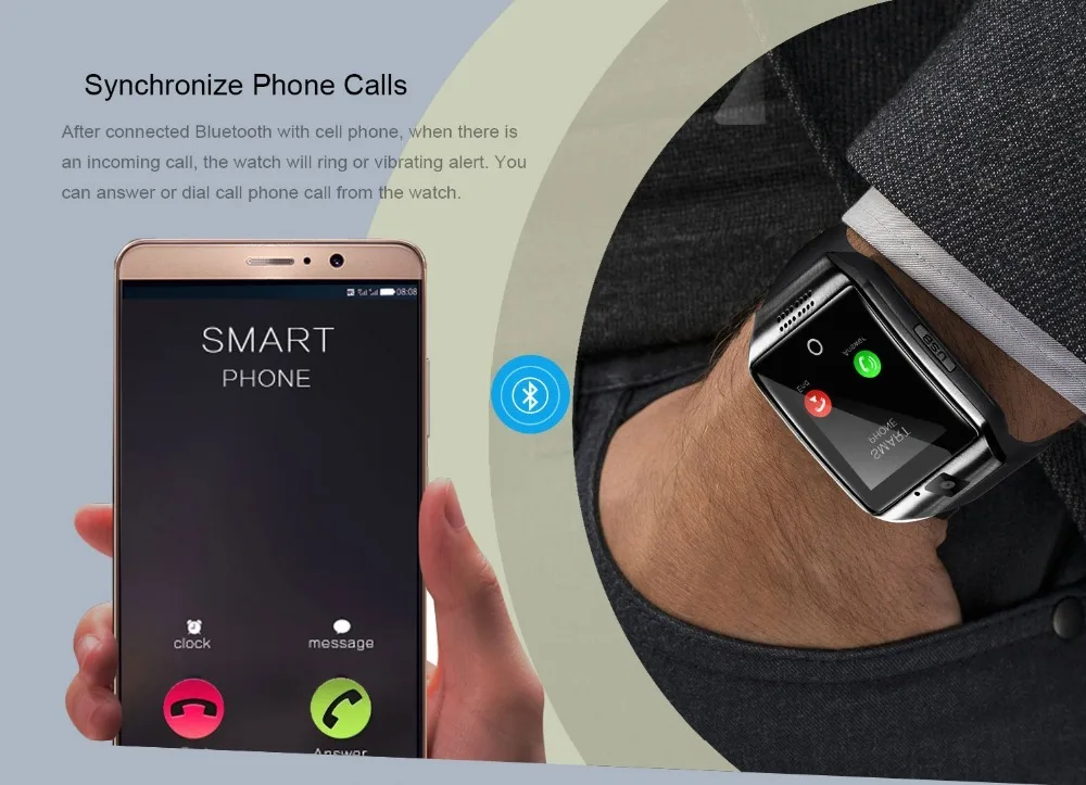 Q18 часы с камерой Bluetooth SIM карты 1,54 дюймов сенсорный экран детские модные спортивные часы, Bluetooth мобильный телефон
