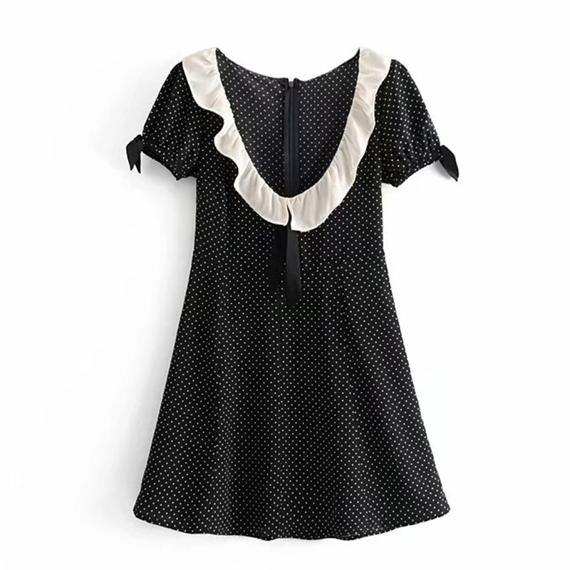 Женская одежда платье 2019 Французский Ретро в горошек кукла воротник со шнуровкой