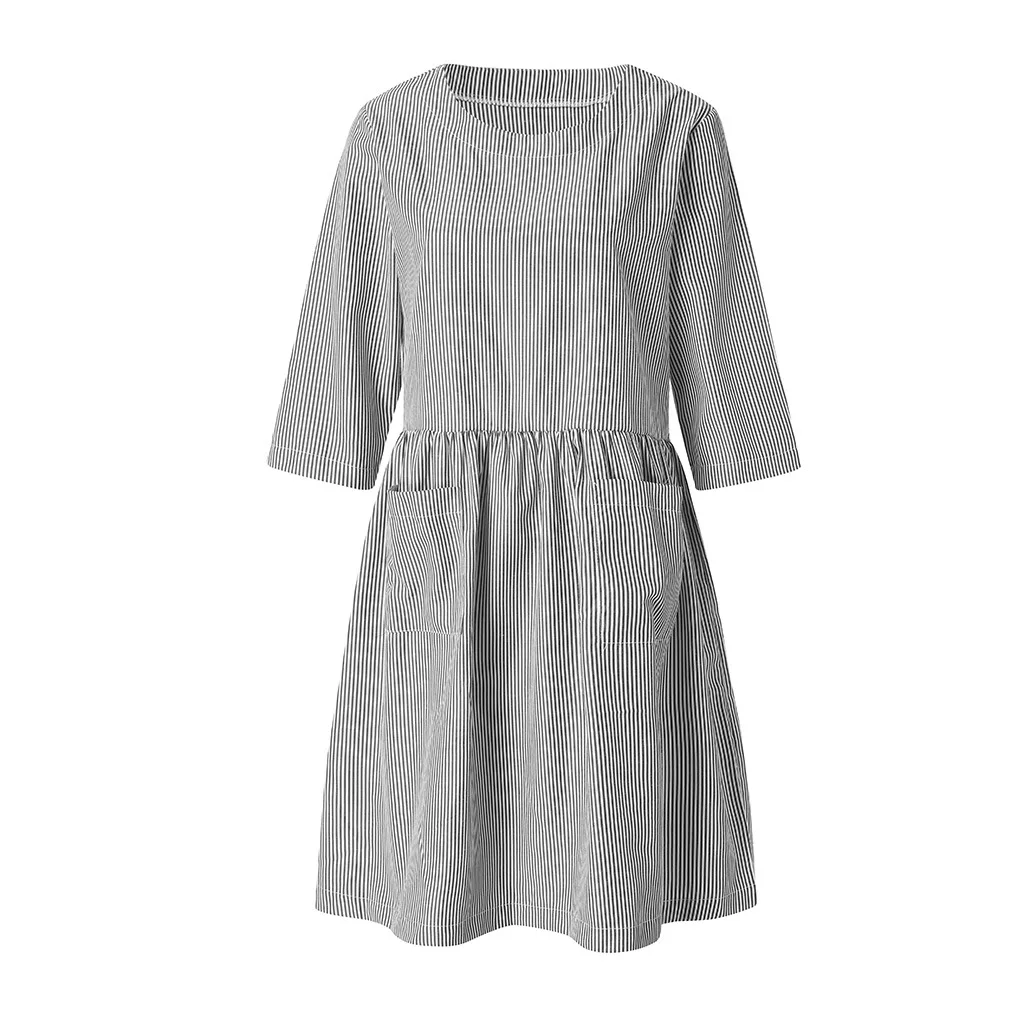 Женское Повседневное платье с круглым вырезом и рукавом до локтя летнее в