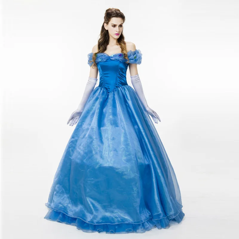 

Movie Deluxe Blue Adult Girls Cinderella Quinceanera Dress Cosplay Costume Princess Party Dress With Petticoat