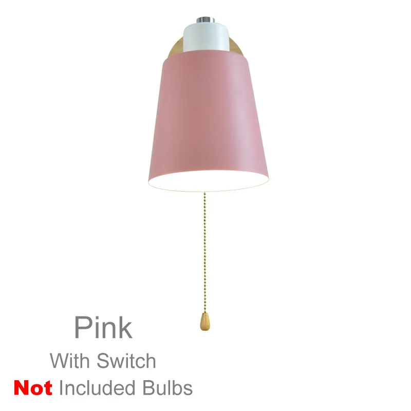 Pink with switch Современный деревянный настенный светильник s прикроватный настенный светильник E27 с выключателем на молнии бра скандинавский настенный светильник для спальни 5 цветов 85-285 в - Цвет абажура: Pink with switch