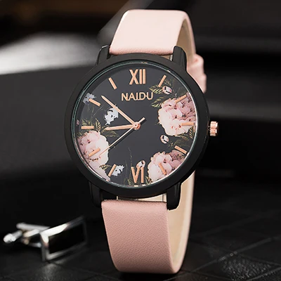 PINK1 Новые женские часы с цветочным рисунком популярные дизайнерские кожаные кварцевые часы с подарочной коробкой новые дизайнерские ЖЕНСКИЕ НАРЯДНЫЕ часы горячая распродажа - Цвет: PINK1