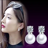 hot sell new fashion shiny zircon pearl 925 sterling silver stud earrings for women girls promotion gift drop shipping