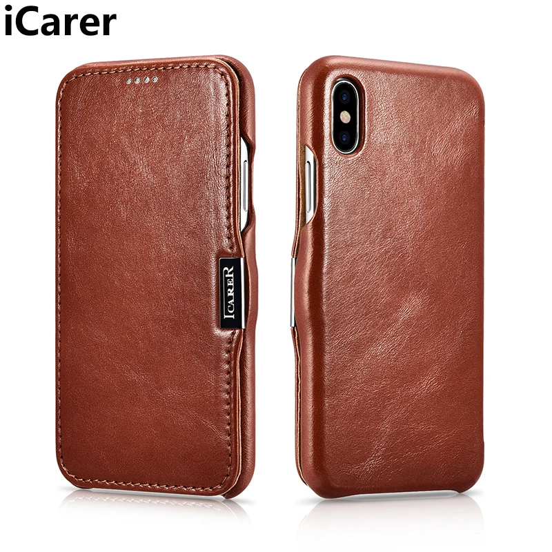 iCarer For iPhone X Case Cover Luxury Vintage Genuine Leather Magnetic Shockproof Armor Flip Phone for 10 Back | Мобильные телефоны