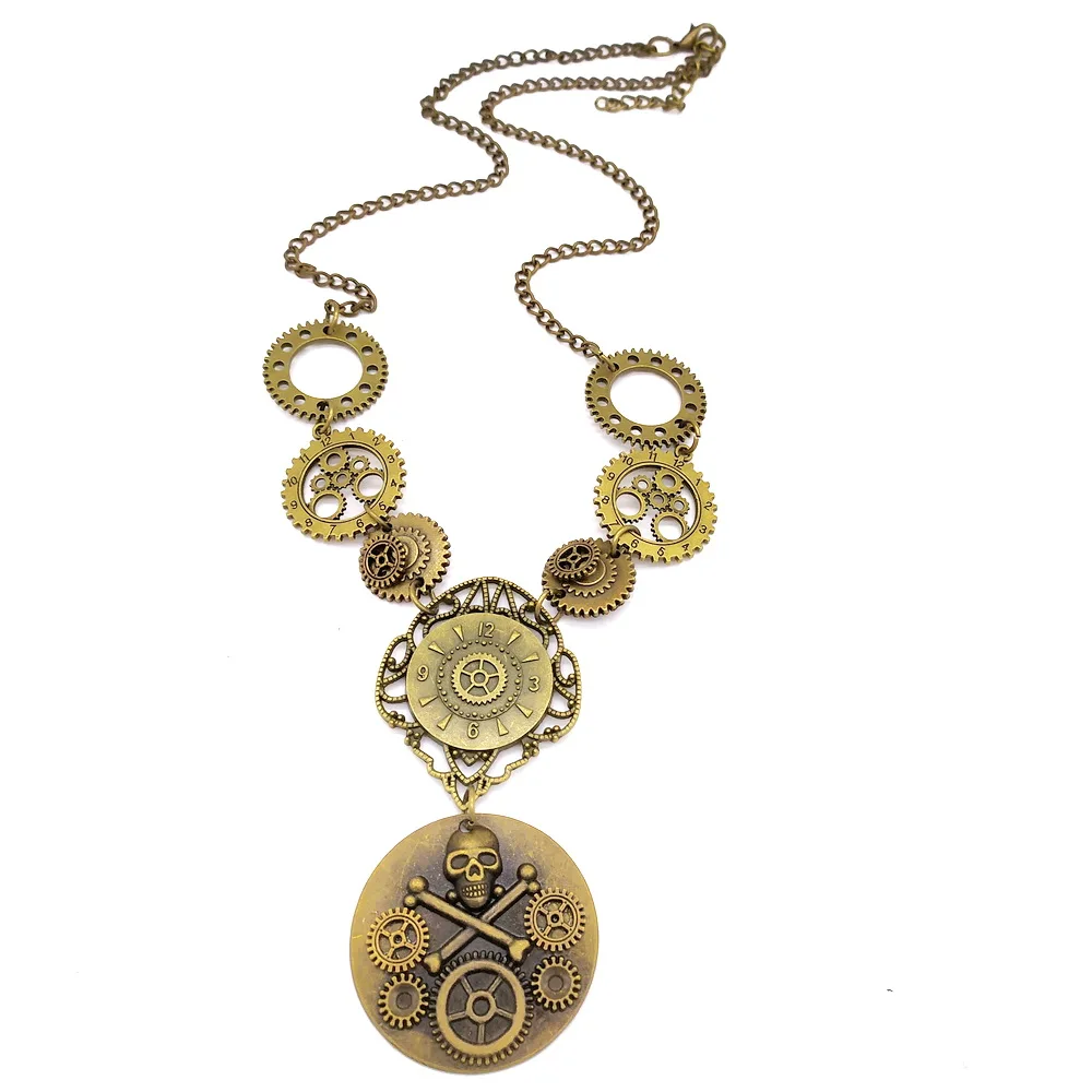 Vintage Bronze Multi Gears and Pirate Skull Pendant Women`s Steampunk Necklace | Украшения и аксессуары
