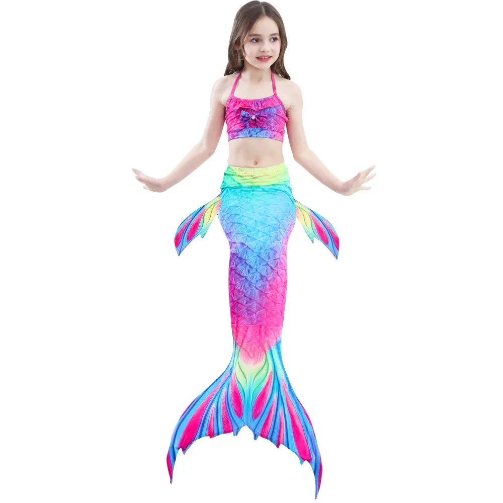 

3PCS Mermaid Tail Costume for Girls Children Swimsuits Little Mermaid Tail with Optional Monofin Girl Fancy Swimwear Bikini suit