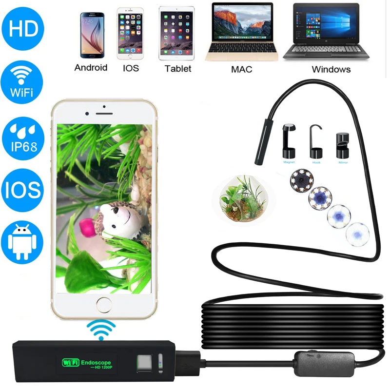 Новое поступление 8 мм Usb Android Wifi эндоскоп IP68 Водонепроницаемый Flexibble Камера