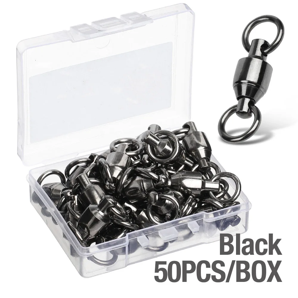 Black 50pcs DONQL 10/20/50 шт мяч подшипники, подшипники рыболовной коннектор высокая прочность Вращающийся шарнир из Нержавеющая сталь твердых серебряное кольцо рыболовные принадлежности - Цвет: Black 50pcs