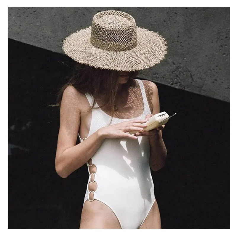Natural Grasses Fashion Breathable Summer Hat Women Straw Beach Sun Hats hand-knitted wide brim Sunhat chapeau femme ete