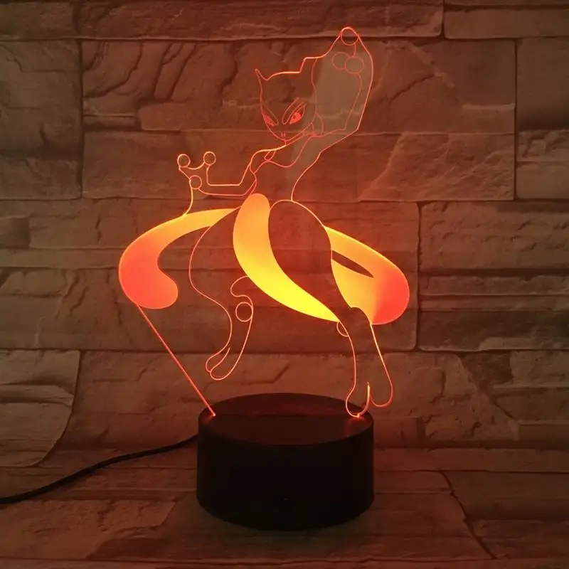 Мультфильм Mewtwo 3D лампа покемон игры фигурки Иллюзия ночной Светильник СВЕТОДИОДНЫЙ многоцветный детский подарок Детские Игрушки Гаджеты стол
