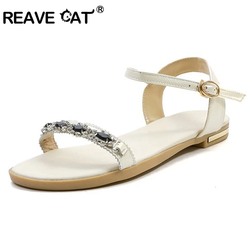 Женские босоножки на плоской подошве REAVE CAT летние однотонные повседневные