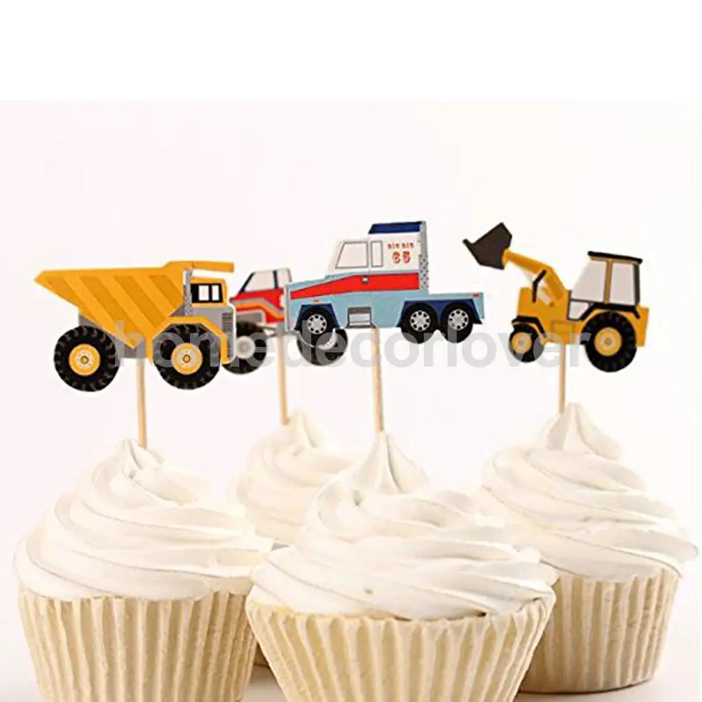 

24Pieces Truck Tractor Car Cupcake Decorative Cupcake Topper for Kids Party