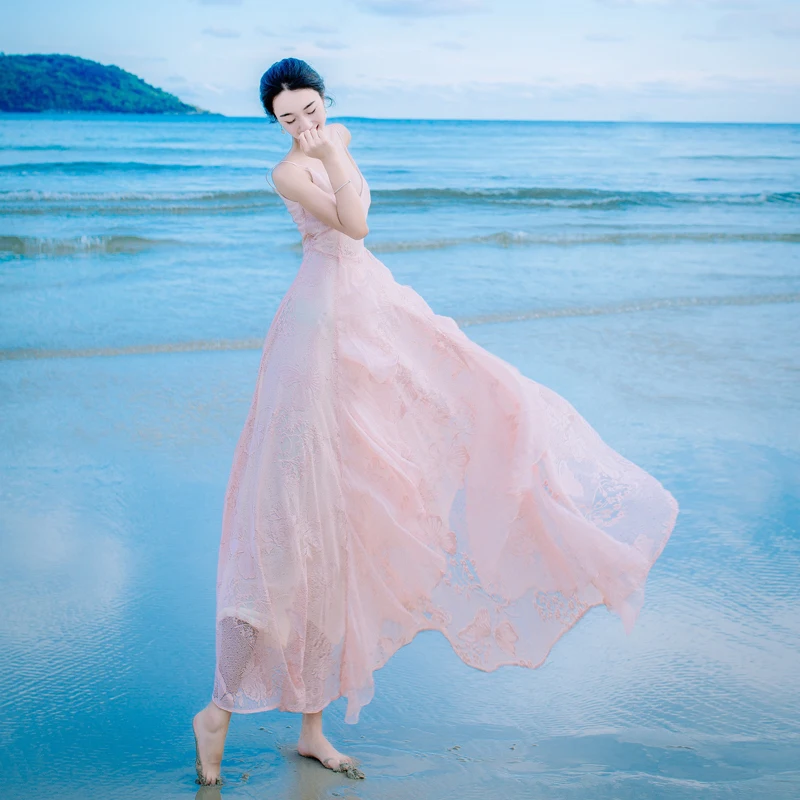 Женское повседневное кружевное платье с V образным вырезом новинка 2020 летние