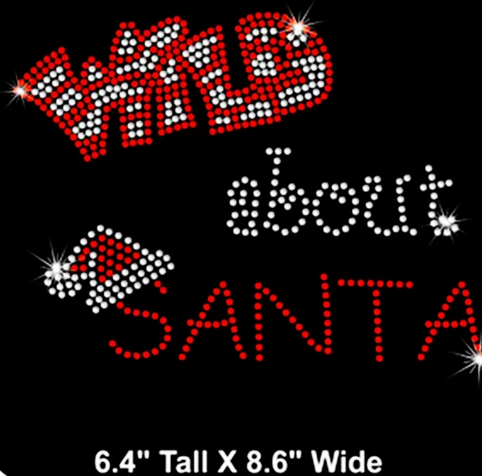 

Free shipping wild about santa with cap rhinestones transfers motif iron on for holidays