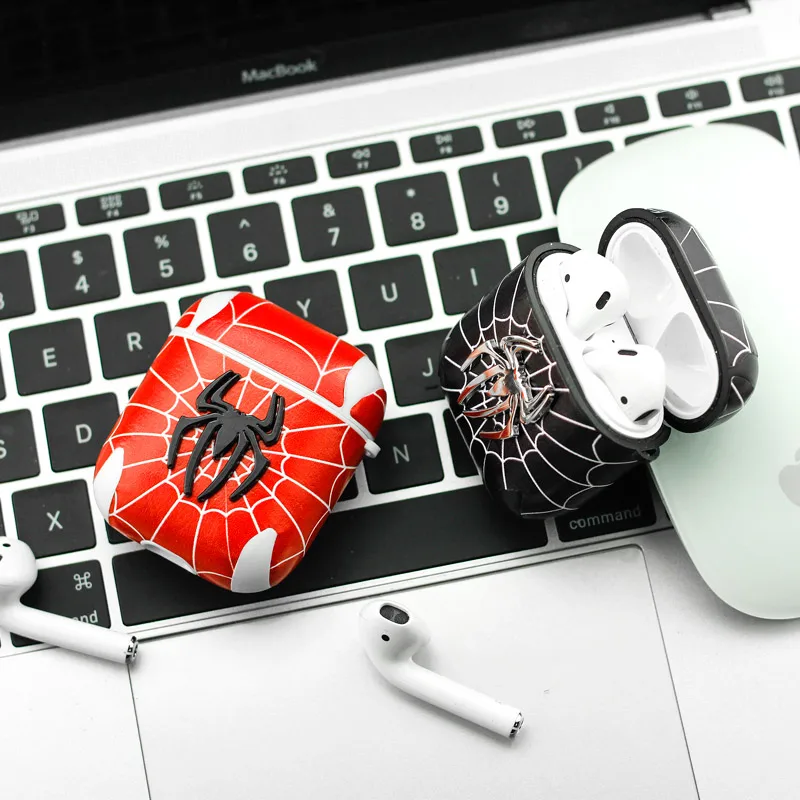 Кожаный чехол airpods для наушников Apple Bluetooth роскошный защитный со спайдерменом