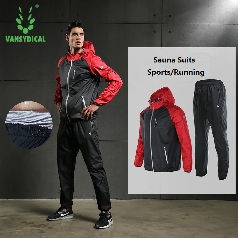 Vansydical Hot Sweat Sets Mens Running Training Suits Zipper Hooded Jackets and Pants Set Quick Sweating Sports Suit Sunna Set