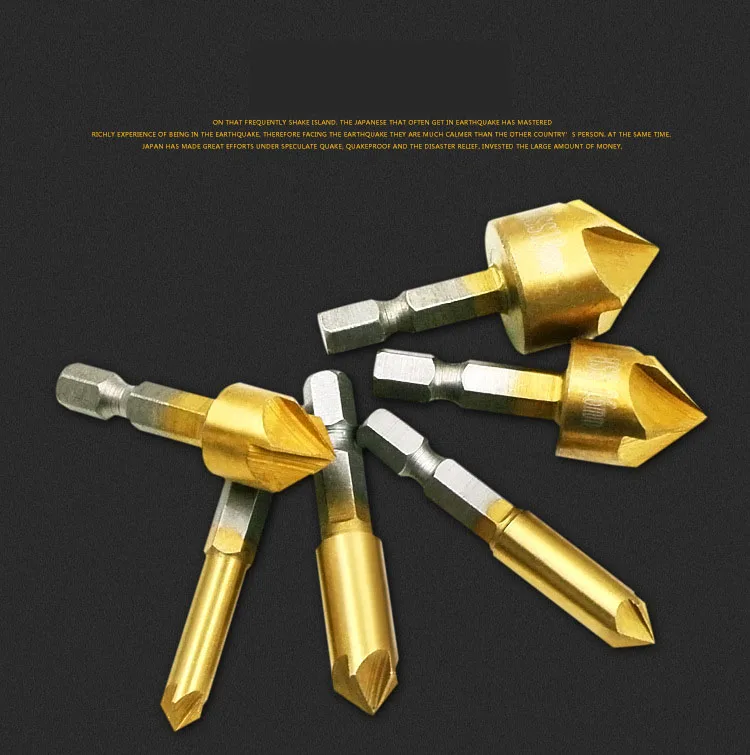 6 шт. 5 флейт фаски столешница 1/4 &quotшестигранный хвостовик HSS 90 градусов