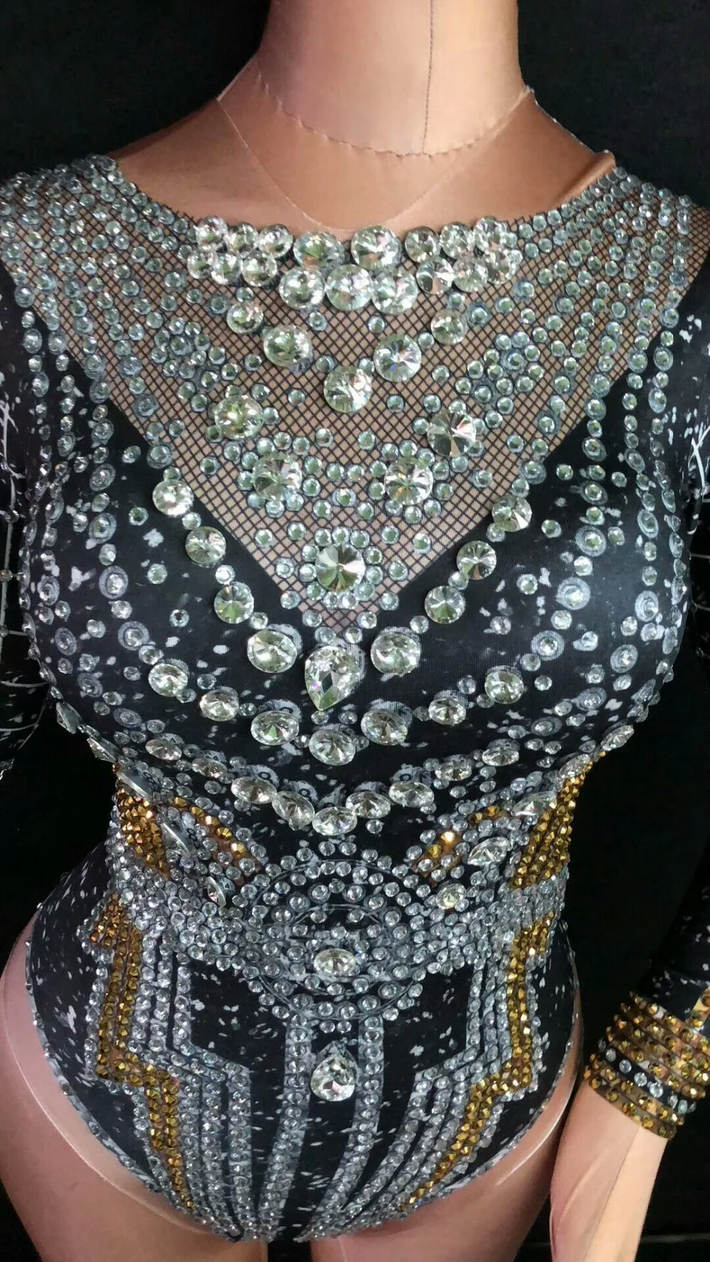 DS Black Crystals Rhinestone Jumpsuit Women Sexy Outfit Party Costumes Stage Wear BodySuit Dance Singer Rhinestone Sexy Cloak