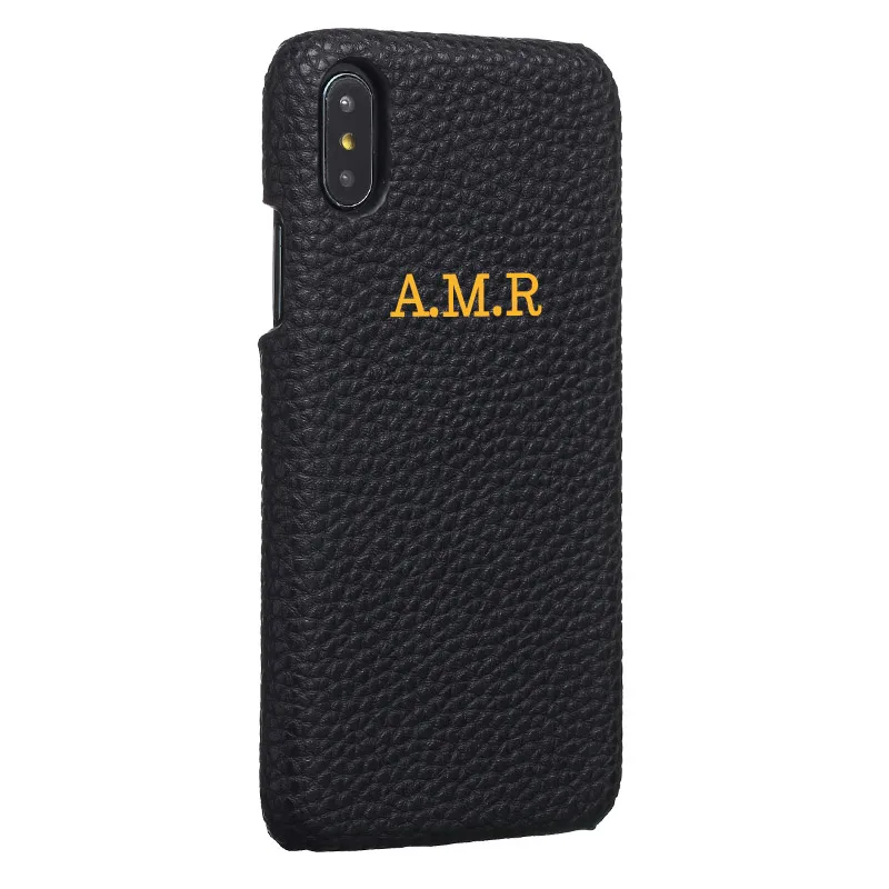 Gold-Black Leather Персонализация на заказ галька зерна кожа Золото Серебро первоначальное имя для iPhone 11 Pro X XR XS Max 6S 7 7Plus 8 8Plus чехол для телефона - Цвет: Gold-Black Leather