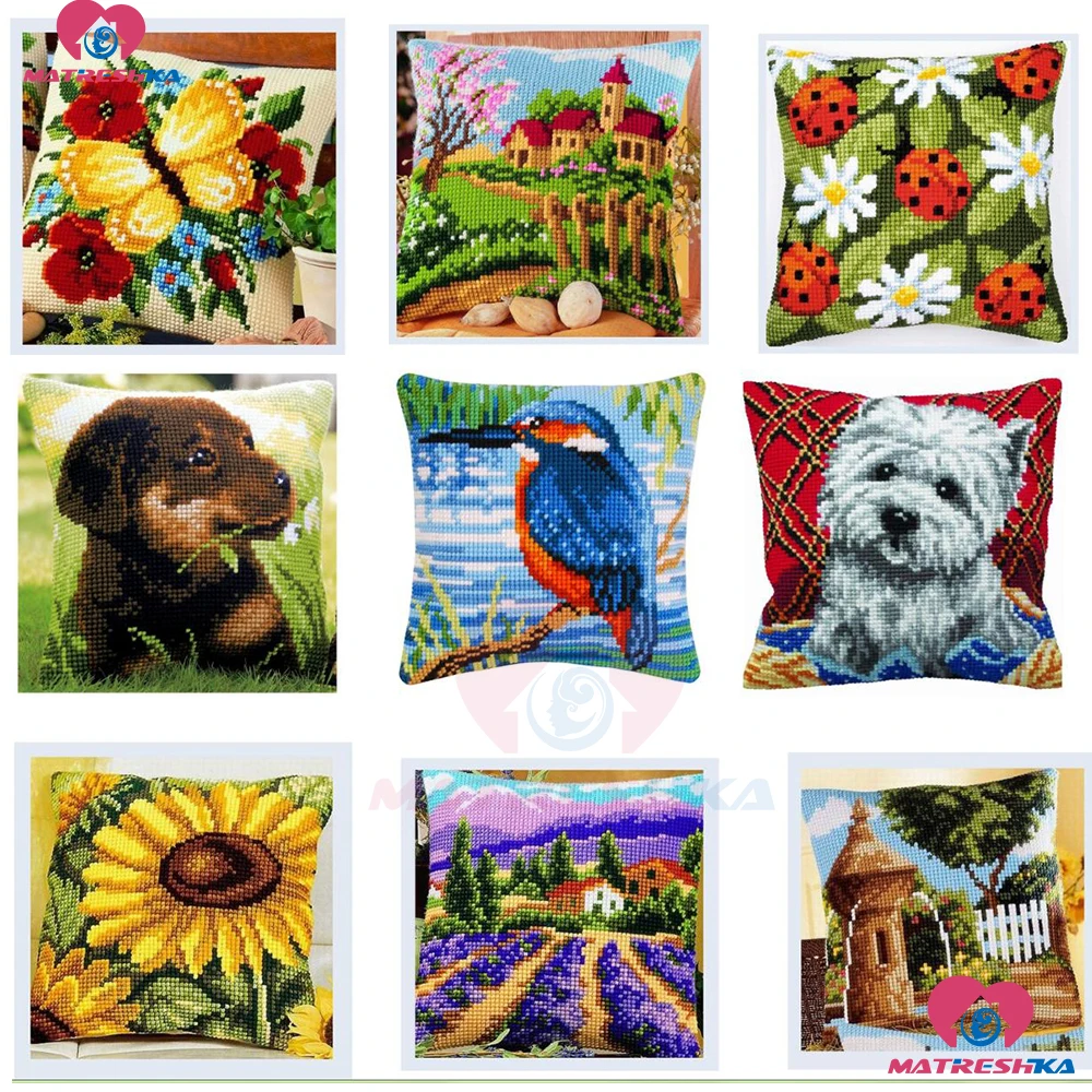 Cross Stitch Patterns flower Pillowcase Cover DMC Counted Handmade Flower Cushions cross stitch canvas printed needlework sets | Дом и сад