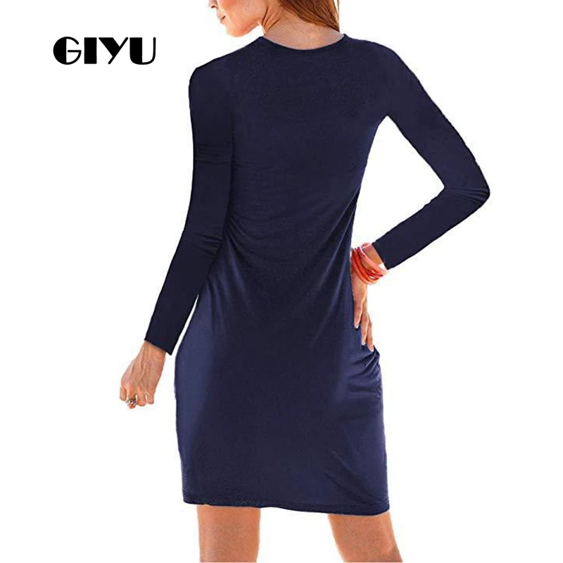 GIYU 3XL Ruched Весна Осень женское Короткое платье повседневные платья с длинными